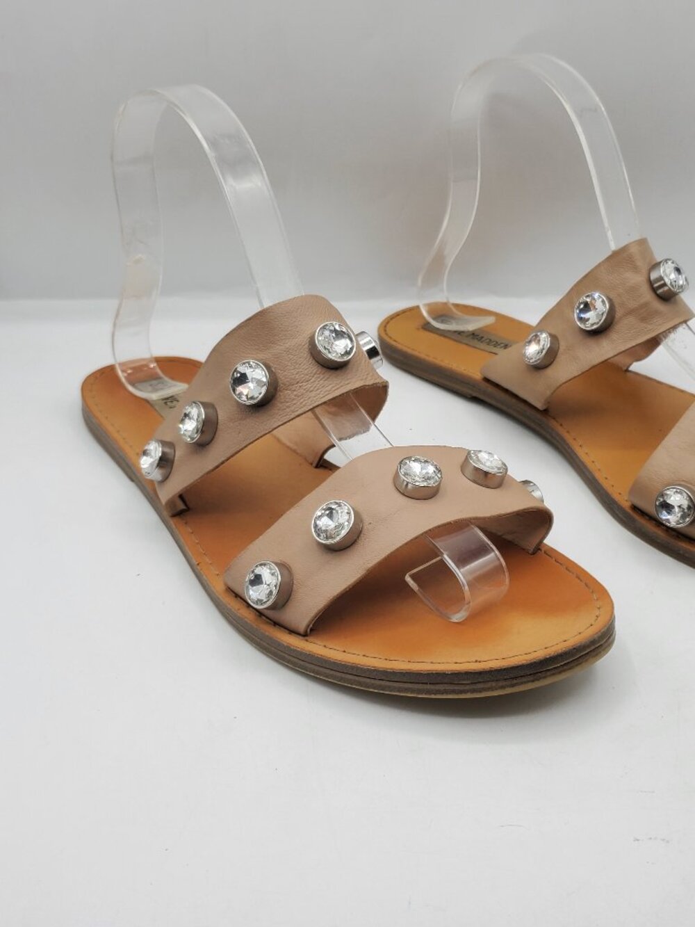 STEVE MADDEN JESSY PROMINENT RHINESTONE LEATHER SANDALS
